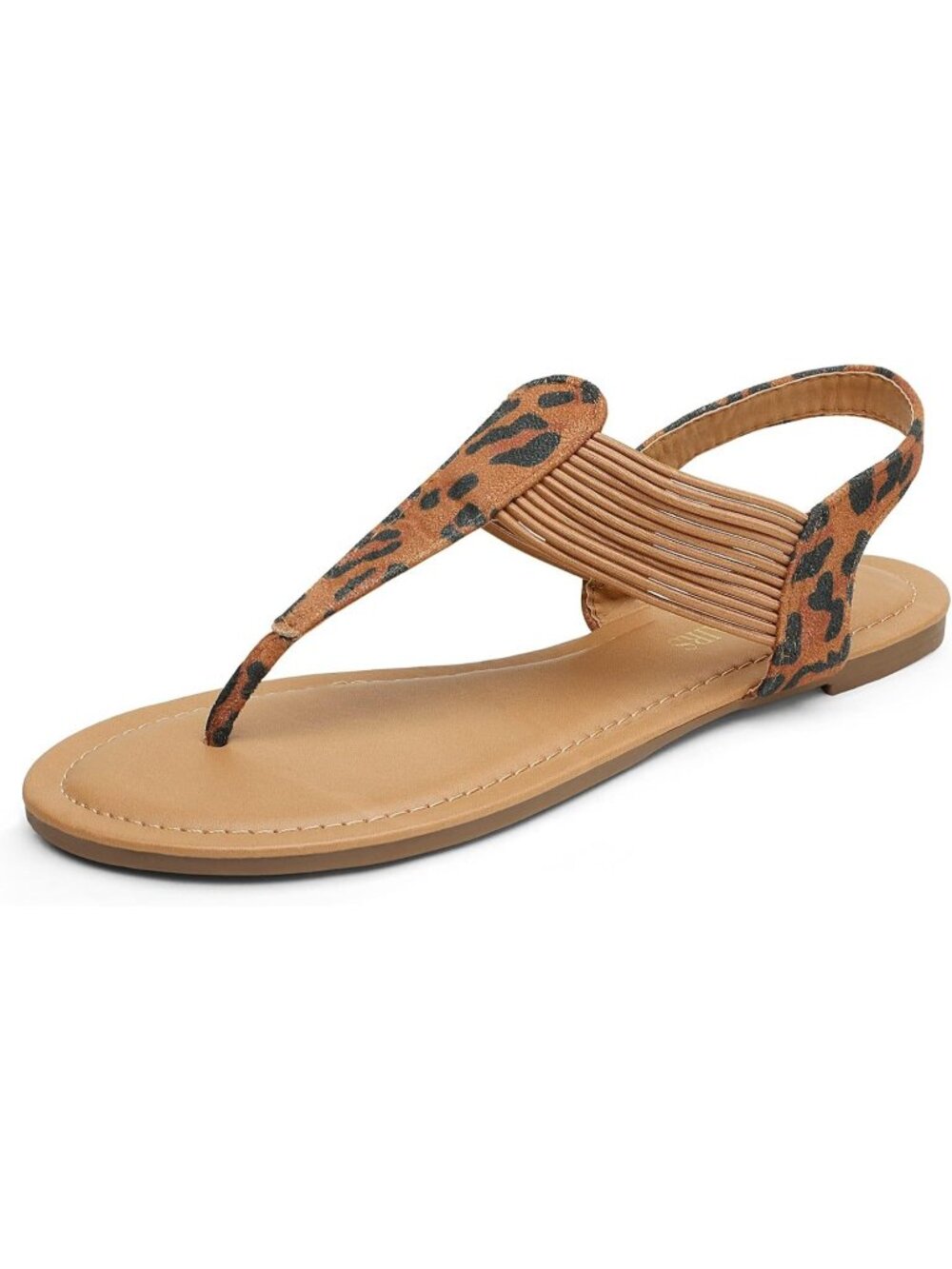 Women's Leopard Flats Elastic Strappy String Thong T Strap Dressy Summer Sandals